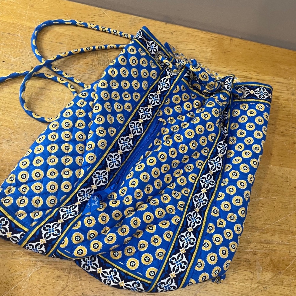 Vera Bradley Riviera Mediterranean Blue Quilted Cotton Drawstring Backpack Boho